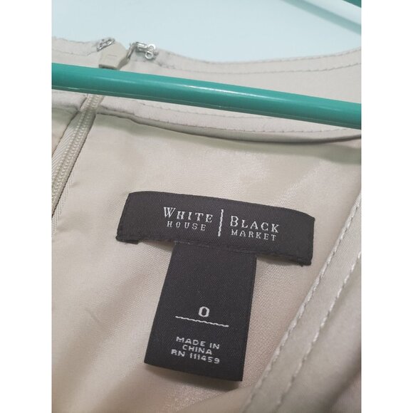 White House Black Market Womens Sz 0 Mini Dress Belted Tan Cap Sleeve Stretch - Picture 5 of 5